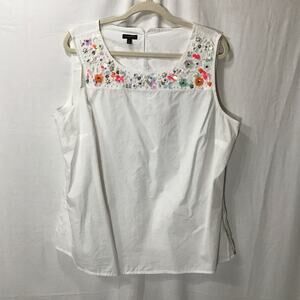Talbots 100% Cotton White Colorful Beaded Tailored Tank 16 Boho Coastal